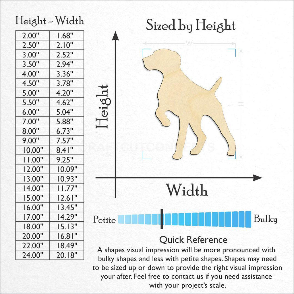 Sizes available for a laser cut German Shorthaired Pointer craft blank