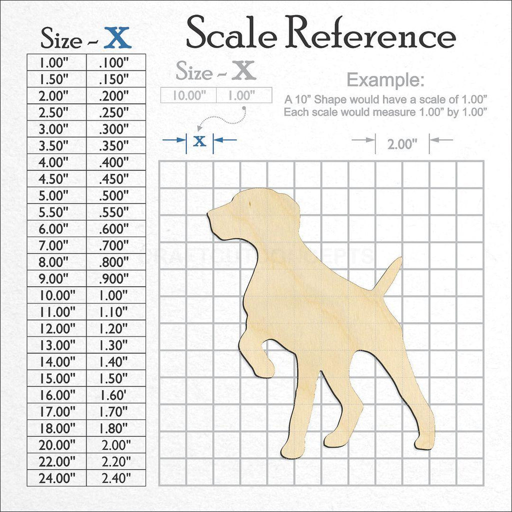 A scale and graph image showing a wood German Shorthaired Pointer craft blank