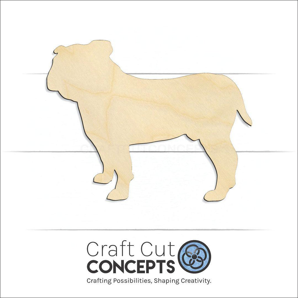 Craft Cut Concepts Logo under a wood English Bulldog craft shape and blank