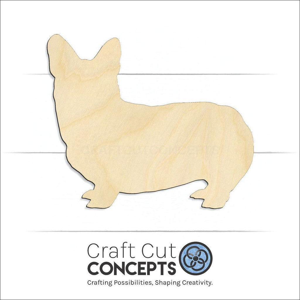 Craft Cut Concepts Logo under a wood Corgi craft shape and blank