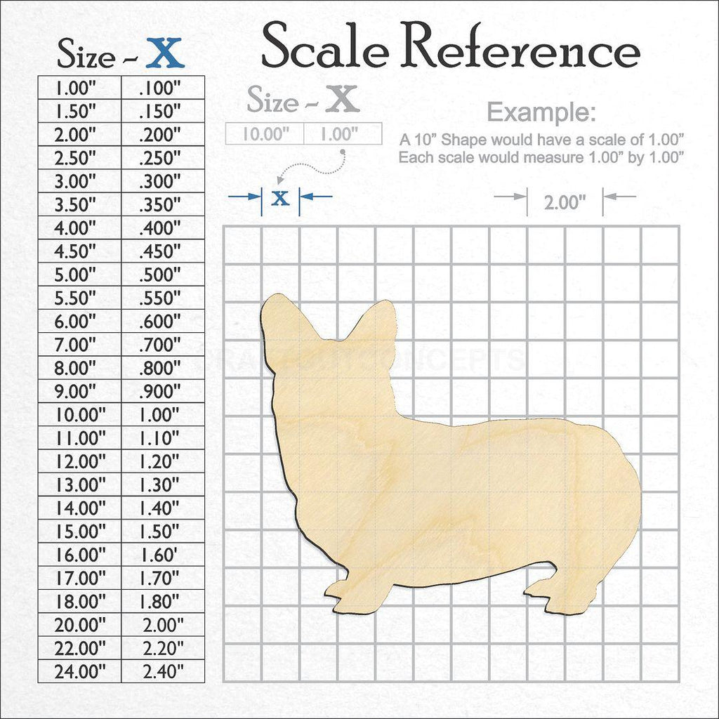 A scale and graph image showing a wood Corgi craft blank