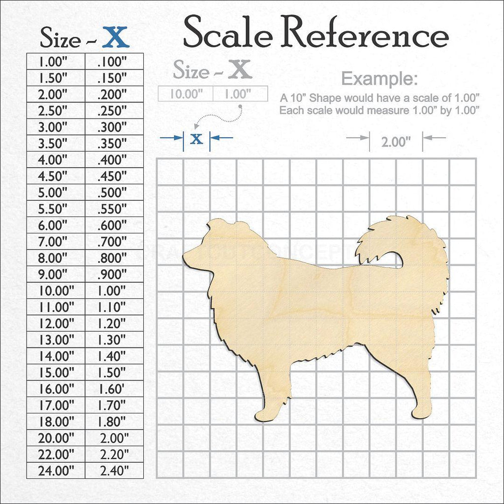 A scale and graph image showing a wood Australian Shepherd craft blank