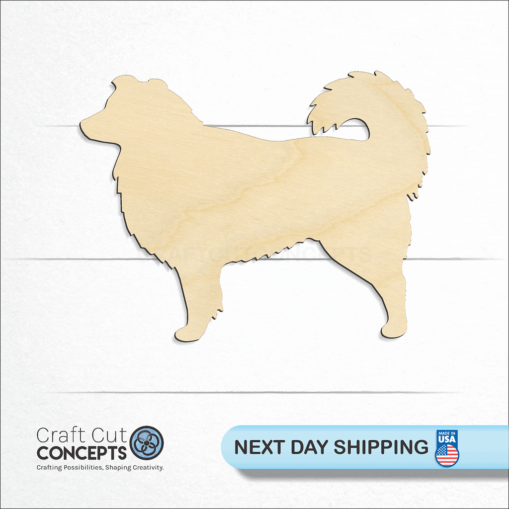 Craft Cut Concepts logo and next day shipping banner with an unfinished wood Australian Shepherd craft shape and blank