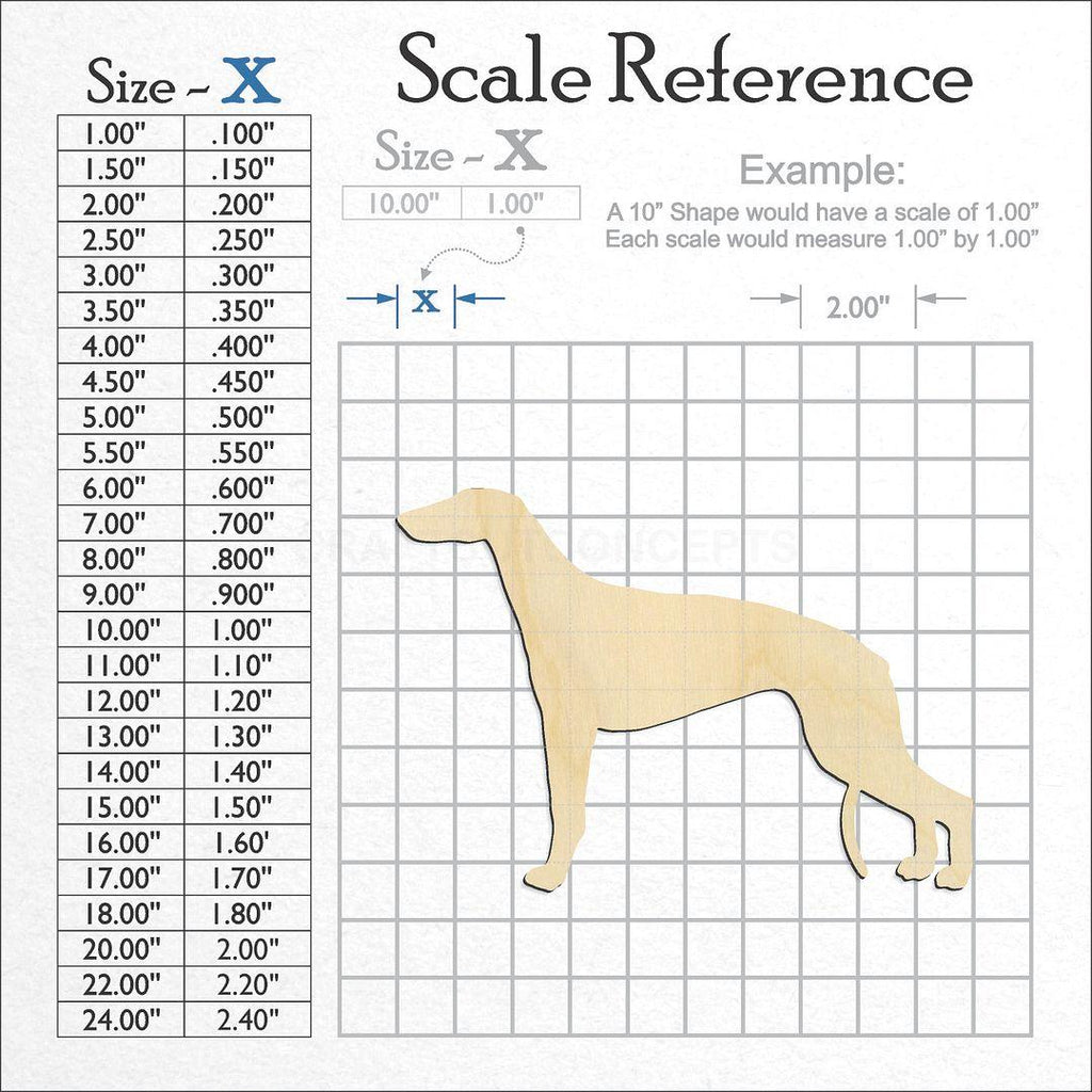 A scale and graph image showing a wood Grey Hound craft blank