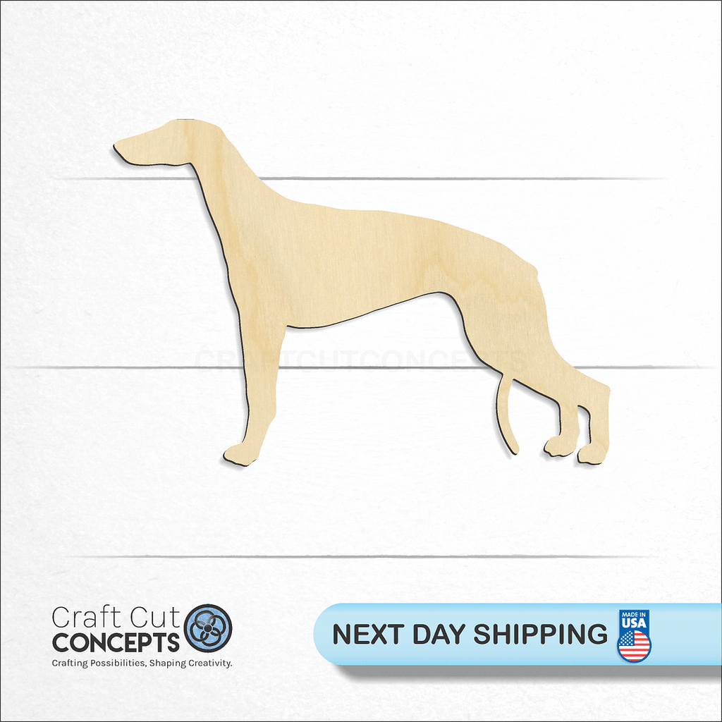 Craft Cut Concepts logo and next day shipping banner with an unfinished wood Grey Hound craft shape and blank