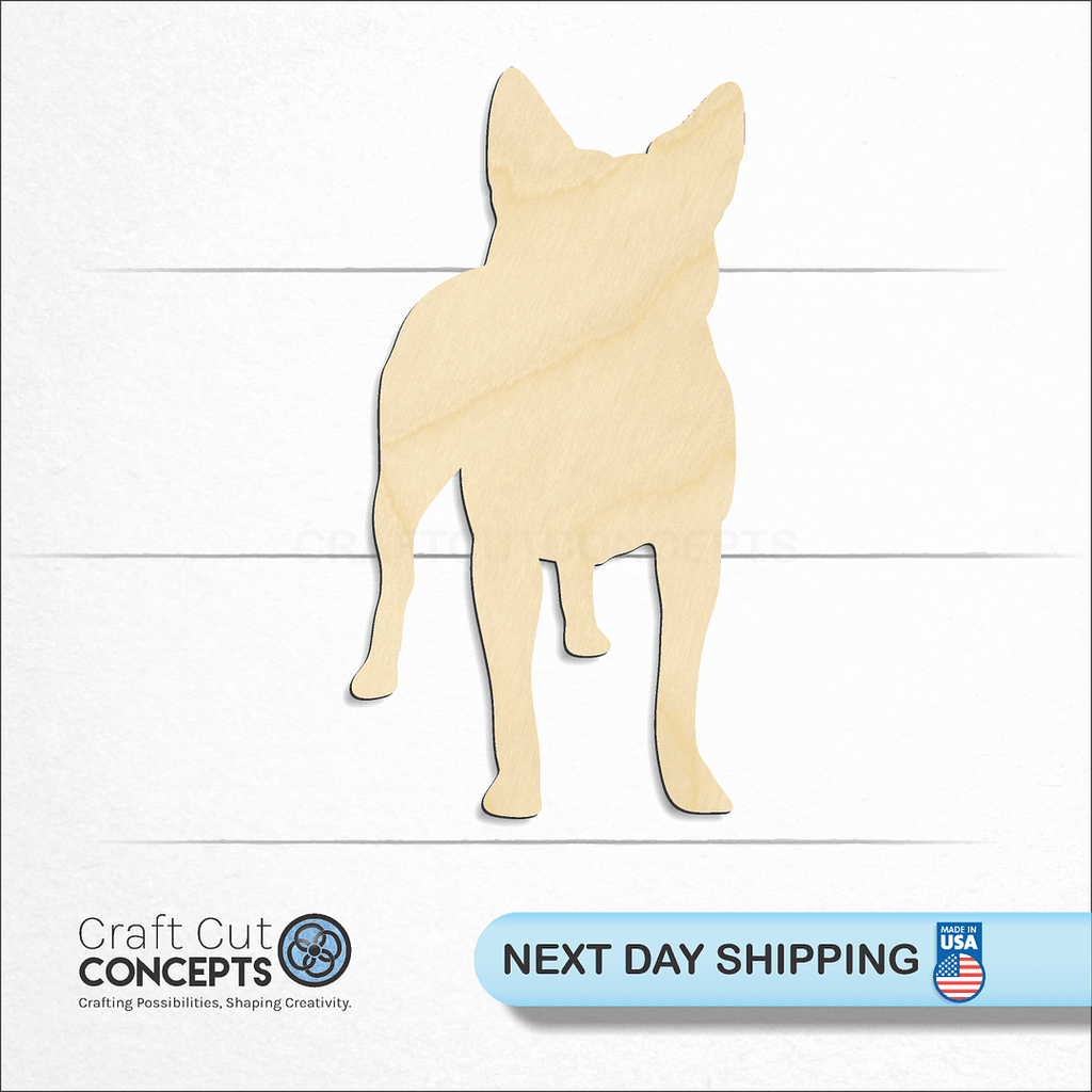 Craft Cut Concepts logo and next day shipping banner with an unfinished wood Blue Healer craft shape and blank