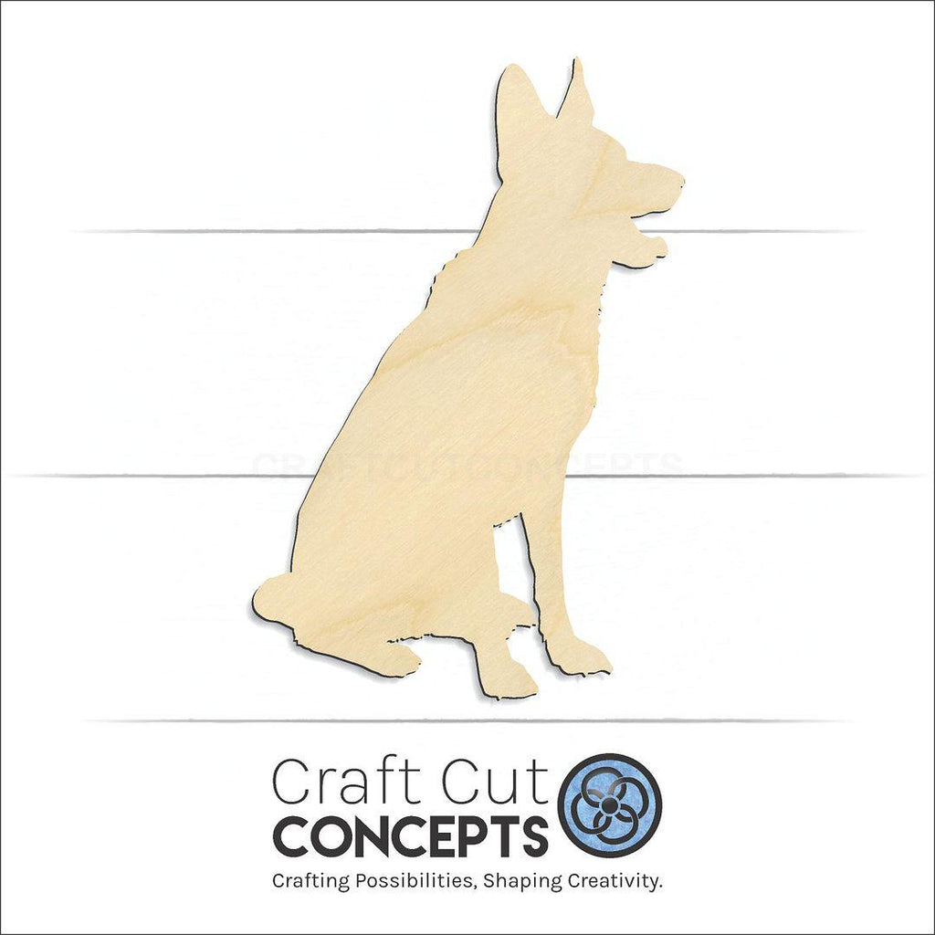 Craft Cut Concepts Logo under a wood German Shepard craft shape and blank