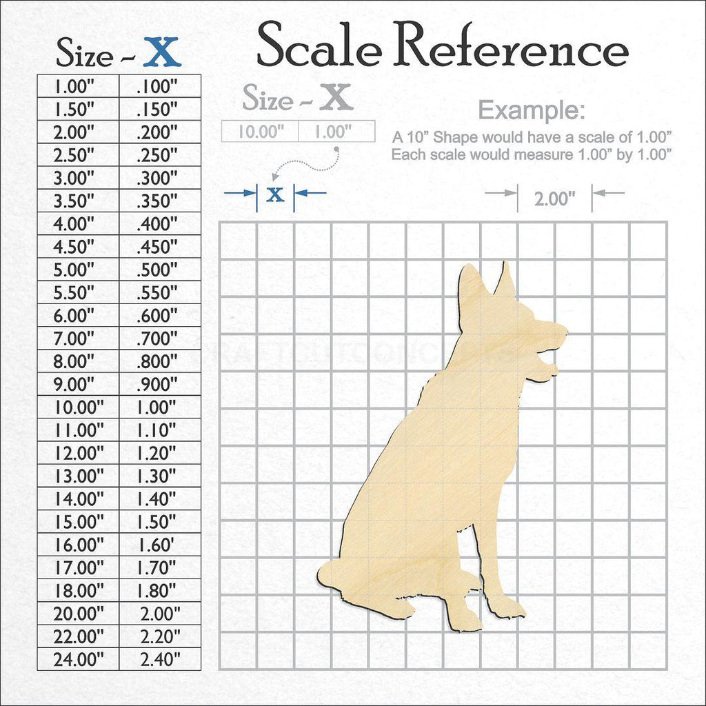 A scale and graph image showing a wood German Shepard craft blank