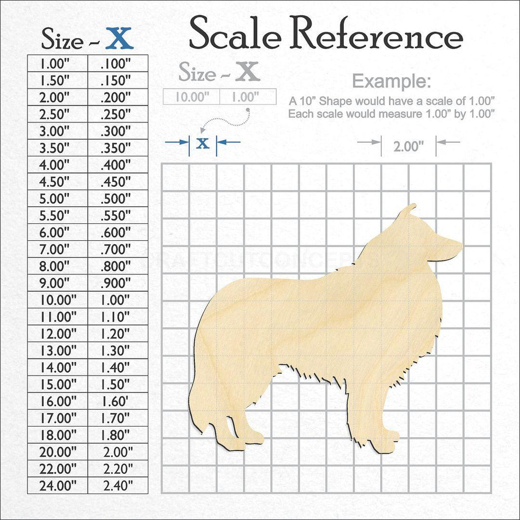 A scale and graph image showing a wood Sheltie craft blank