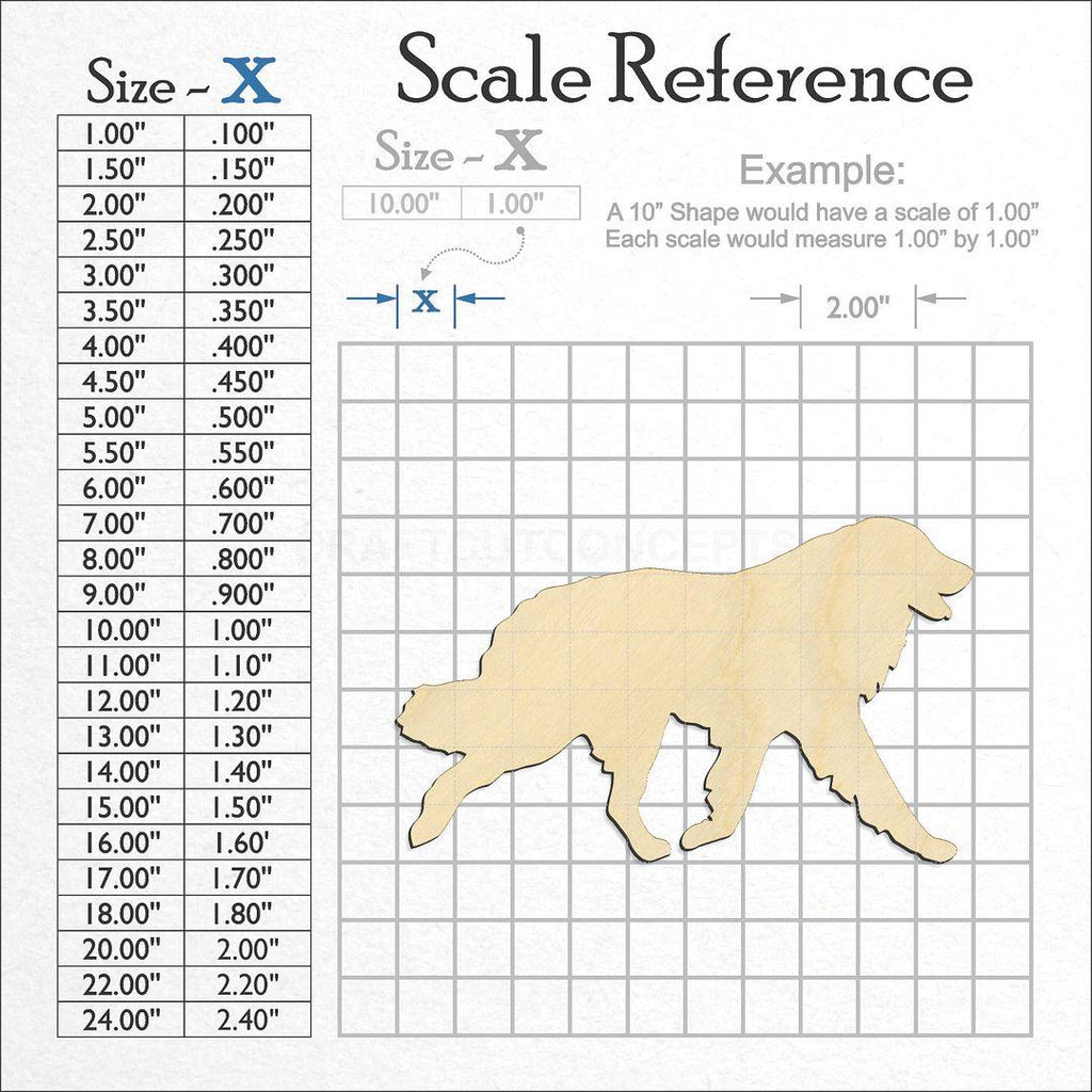 A scale and graph image showing a wood Great Pyrenees craft blank