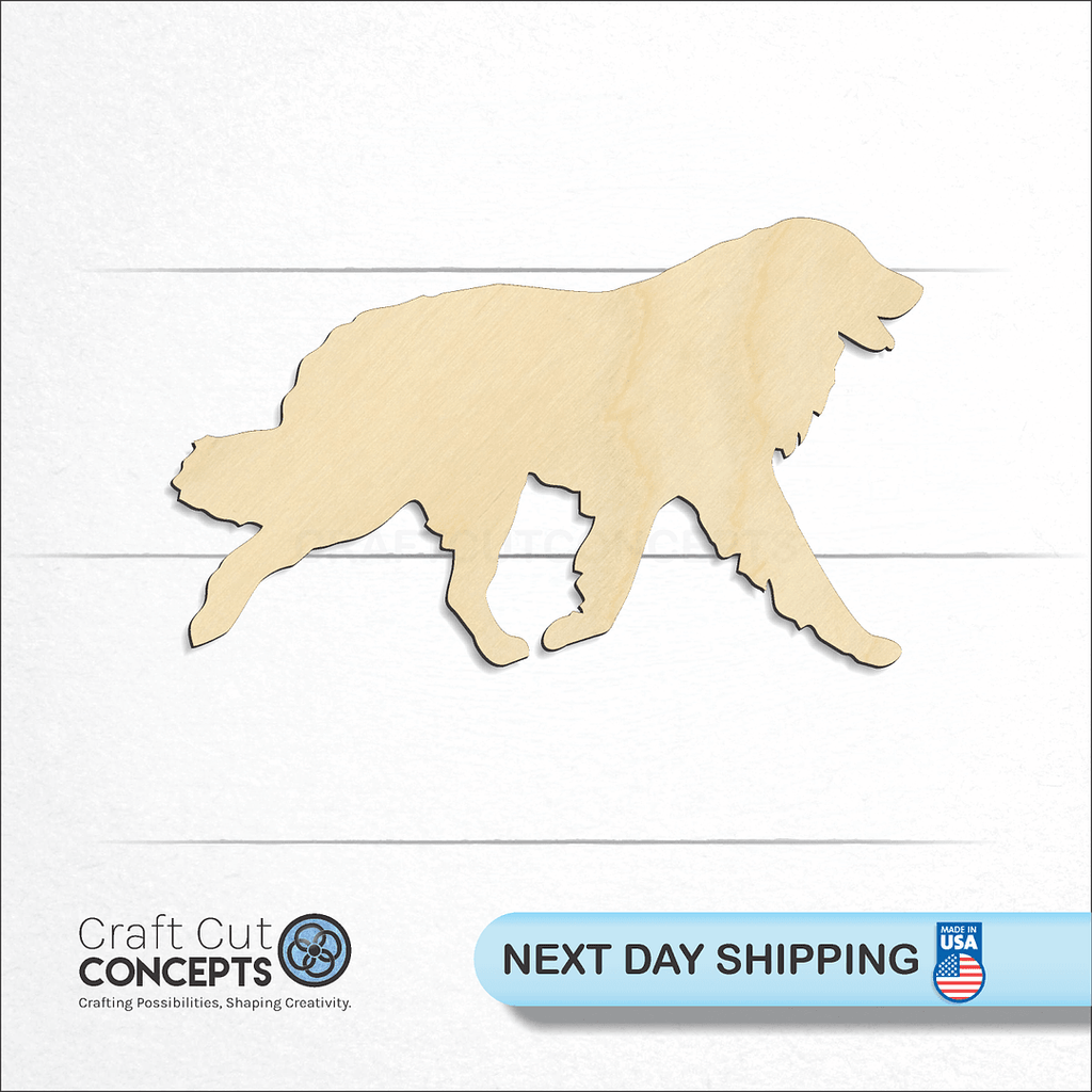 Craft Cut Concepts logo and next day shipping banner with an unfinished wood Great Pyrenees craft shape and blank