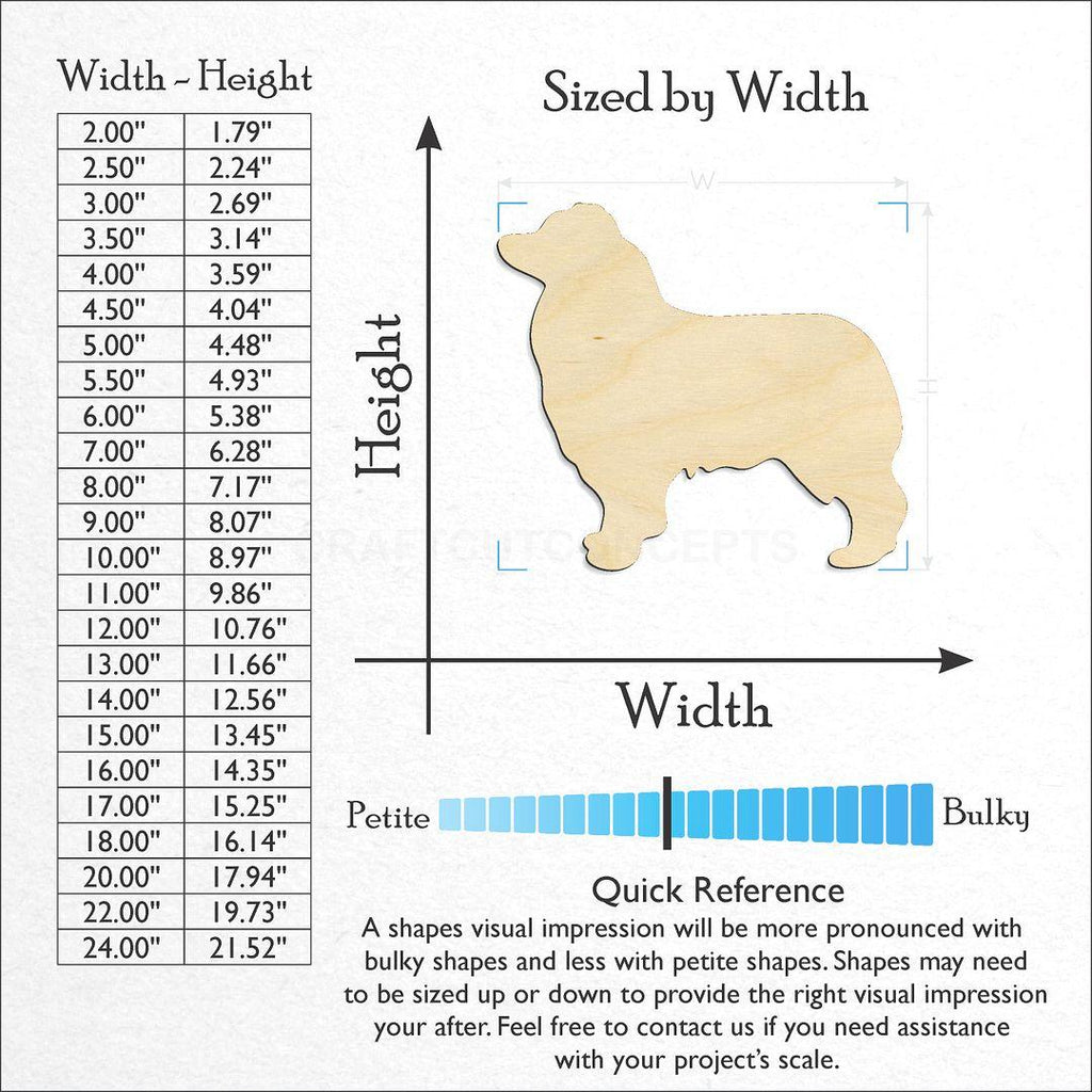 Sizes available for a laser cut Australian Shepherd craft blank