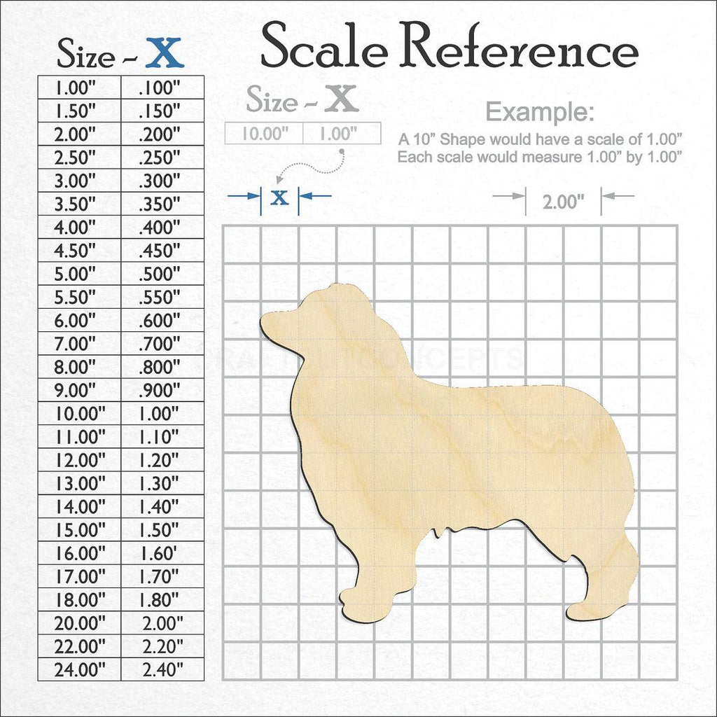 A scale and graph image showing a wood Australian Shepherd craft blank