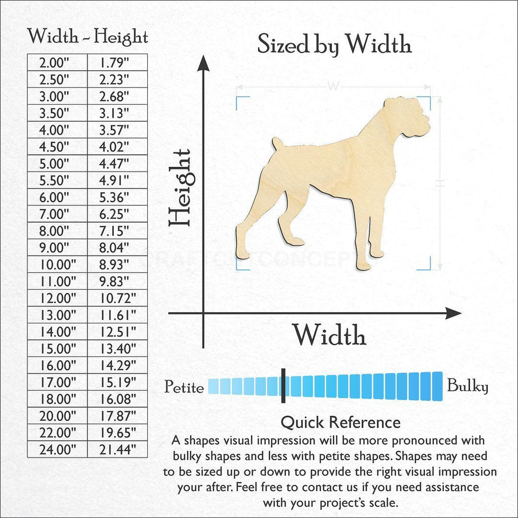 Sizes available for a laser cut Boxer craft blank