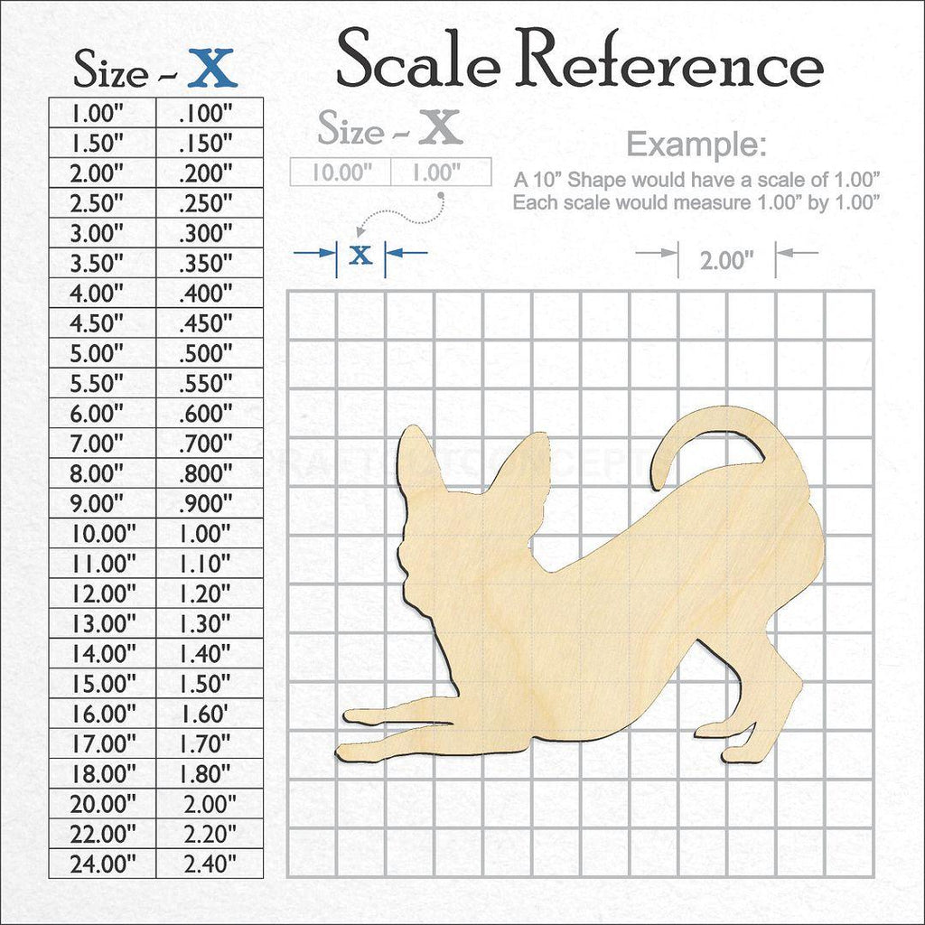 A scale and graph image showing a wood Chihuahua craft blank