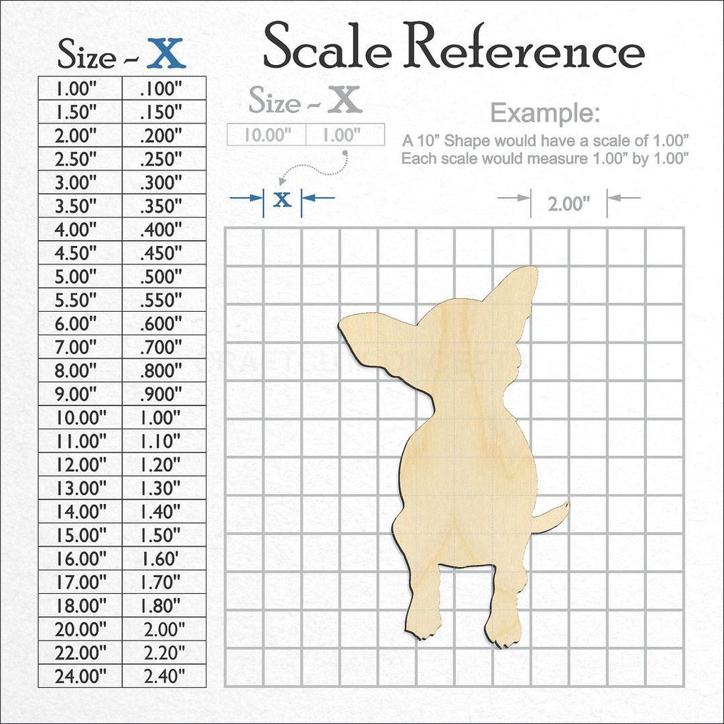 A scale and graph image showing a wood Chihuahua-2 craft blank