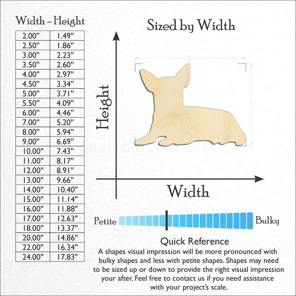 Sizes available for a laser cut Chihuahua-3 craft blank