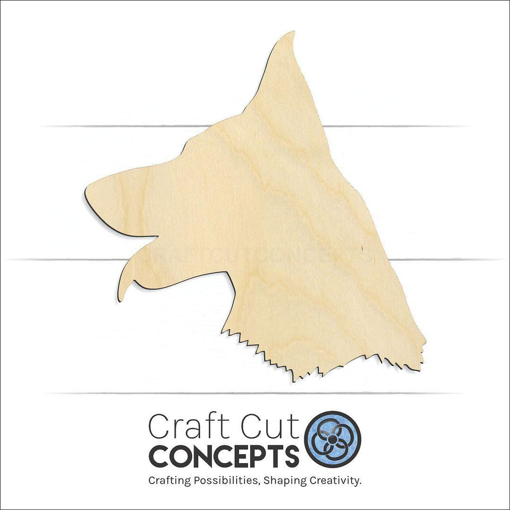 Craft Cut Concepts Logo under a wood German Shepard Head craft shape and blank