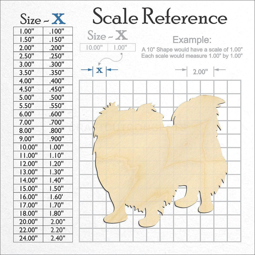 A scale and graph image showing a wood Pekingese craft blank