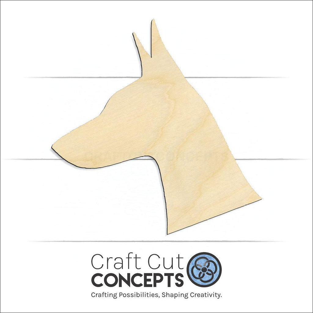 Craft Cut Concepts Logo under a wood Doberman Head craft shape and blank