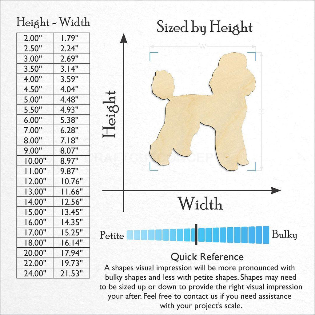 Sizes available for a laser cut Poodle craft blank