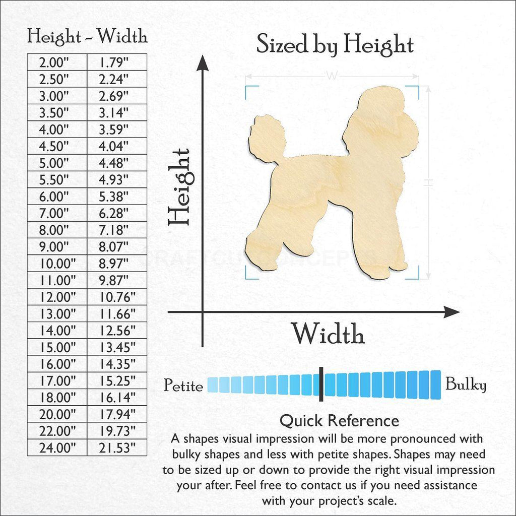 Sizes available for a laser cut Poodle craft blank