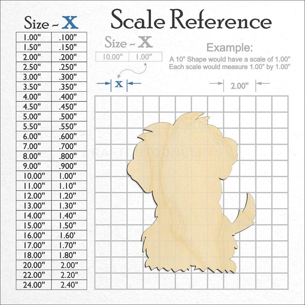 A scale and graph image showing a wood Cute Puppy craft blank