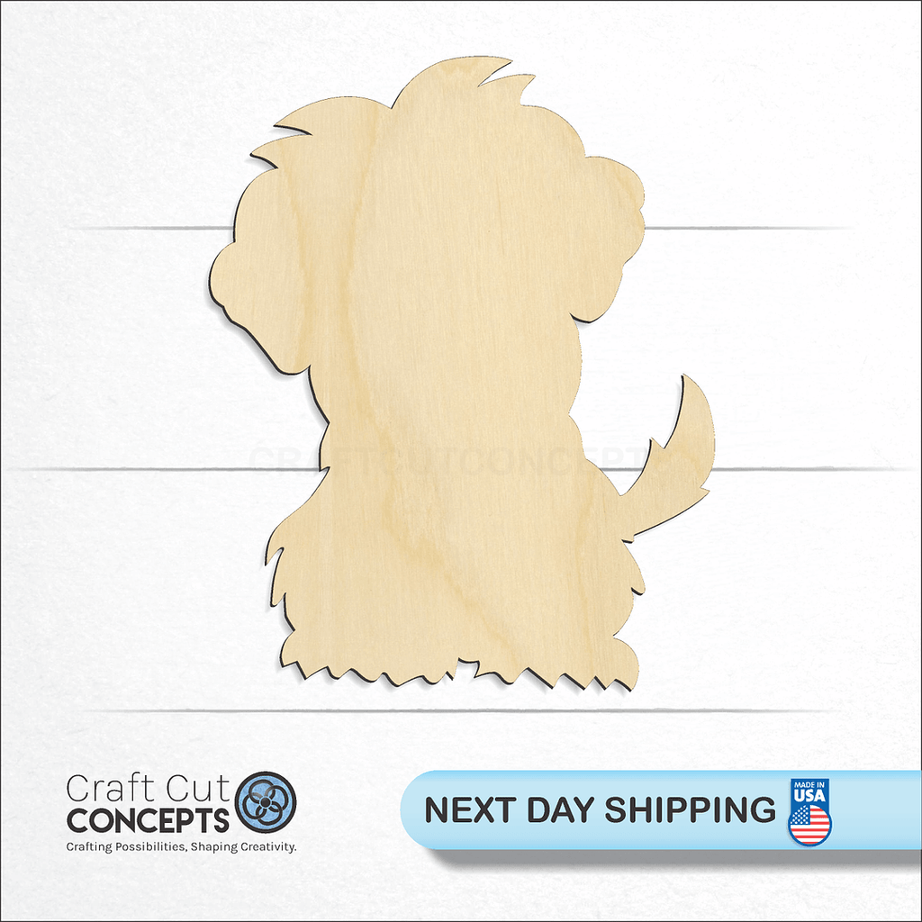 Craft Cut Concepts logo and next day shipping banner with an unfinished wood Cute Puppy craft shape and blank