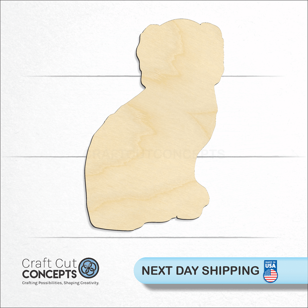 Craft Cut Concepts logo and next day shipping banner with an unfinished wood Puppy craft shape and blank