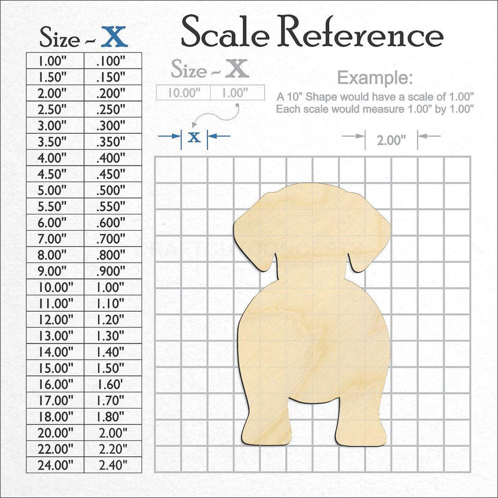 A scale and graph image showing a wood Dog craft blank