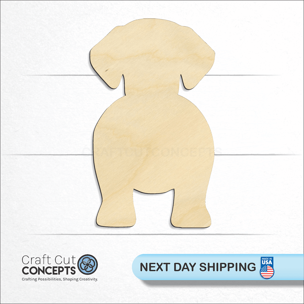 Craft Cut Concepts logo and next day shipping banner with an unfinished wood Dog craft shape and blank