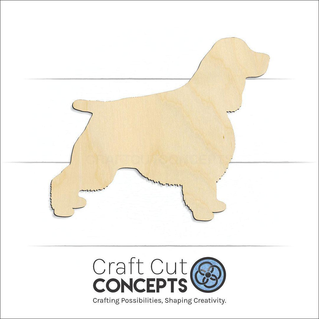 Craft Cut Concepts Logo under a wood English Springer Spaniel craft shape and blank