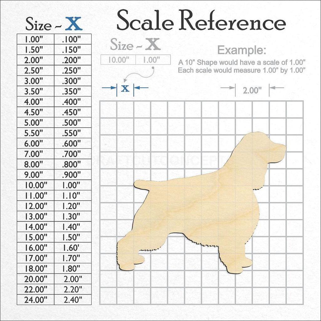 A scale and graph image showing a wood English Springer Spaniel craft blank