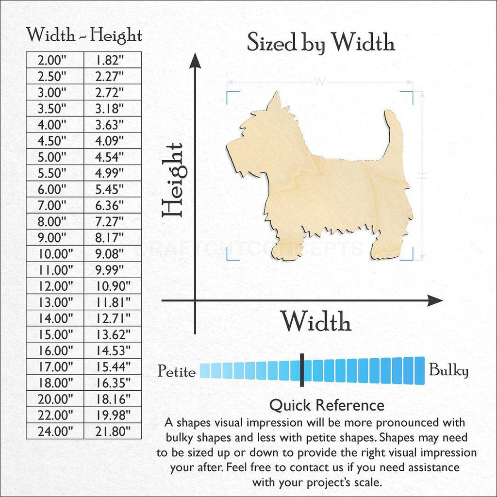 Sizes available for a laser cut Dog craft blank