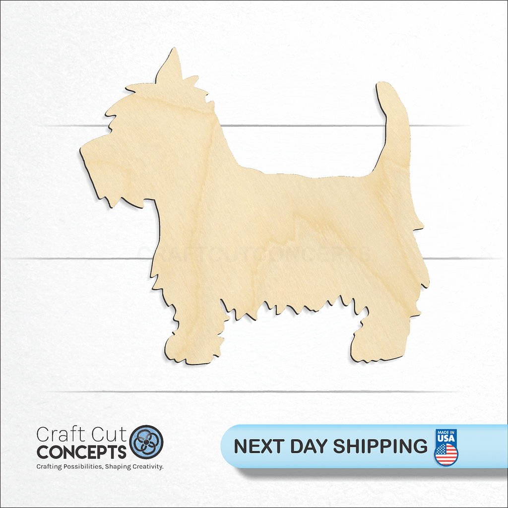 Craft Cut Concepts logo and next day shipping banner with an unfinished wood Dog craft shape and blank