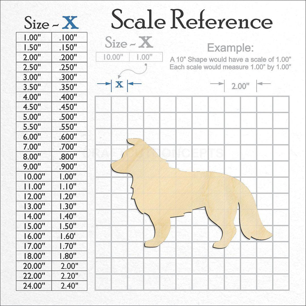 A scale and graph image showing a wood Border Collie craft blank