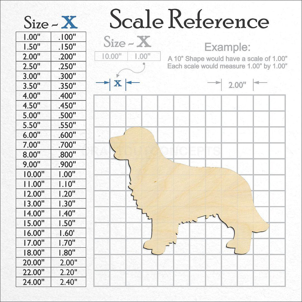 A scale and graph image showing a wood Golden Retriever craft blank