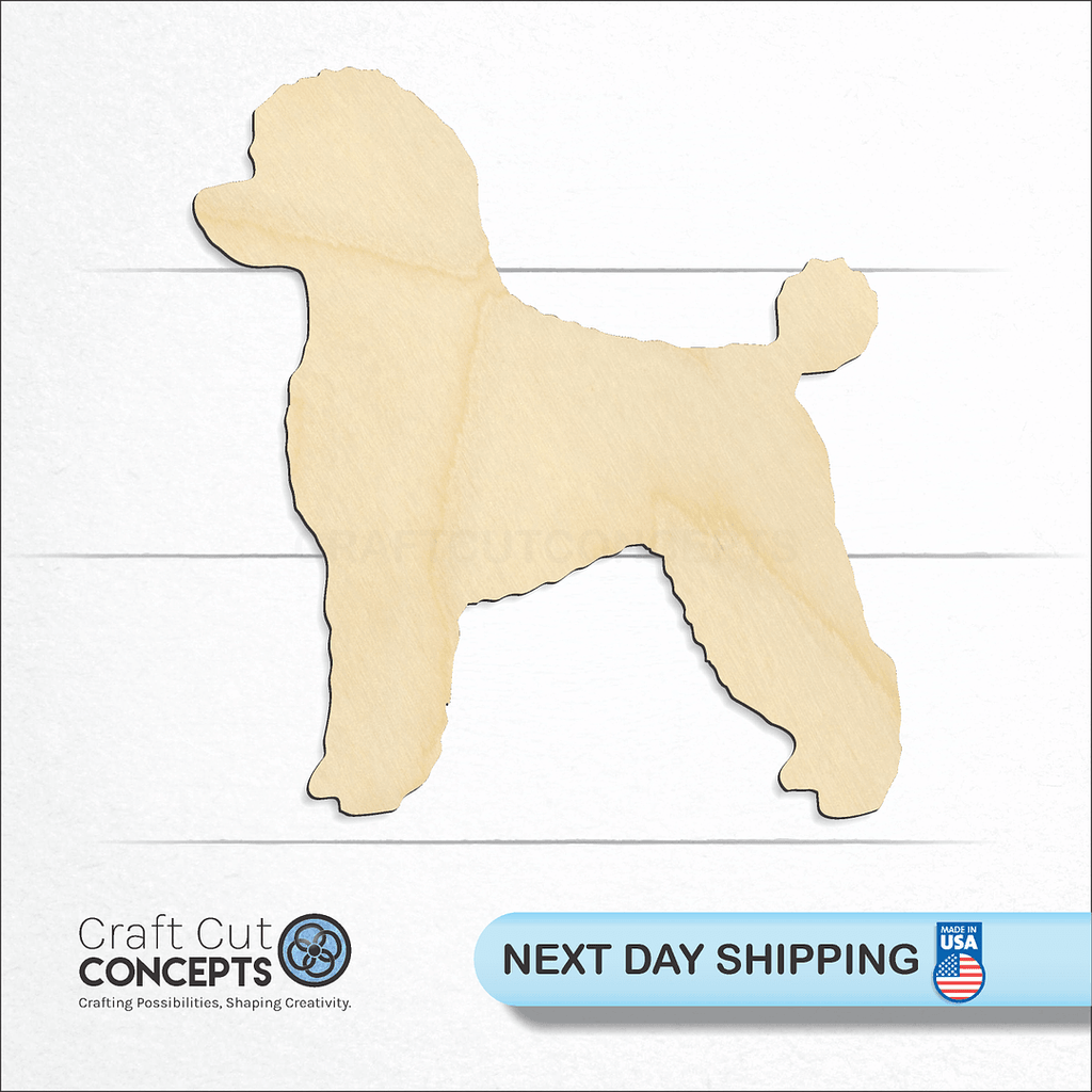 Craft Cut Concepts logo and next day shipping banner with an unfinished wood Poodle craft shape and blank