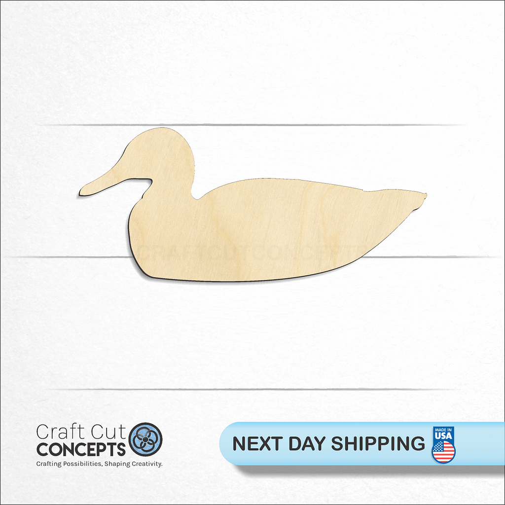 Craft Cut Concepts logo and next day shipping banner with an unfinished wood Duck on Water craft shape and blank