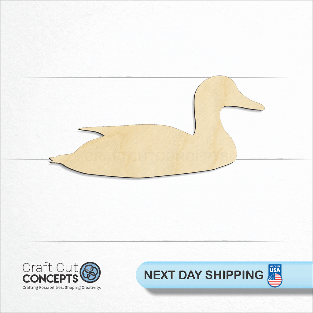 Craft Cut Concepts logo and next day shipping banner with an unfinished wood Duck on Water craft shape and blank