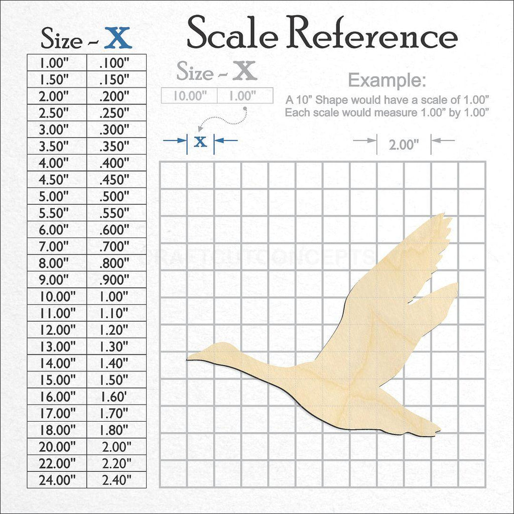 A scale and graph image showing a wood Duck Goose Flying craft blank