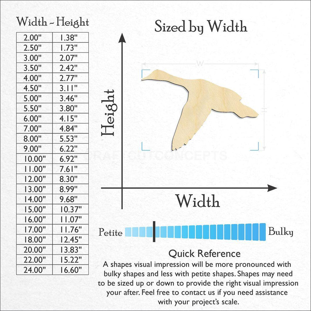 Sizes available for a laser cut Duck Goose Flying craft blank