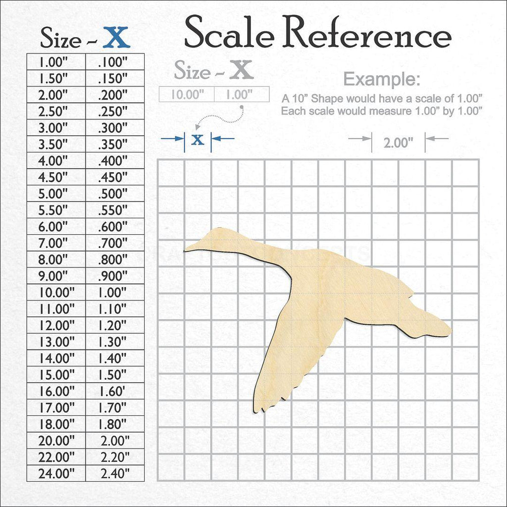 A scale and graph image showing a wood Duck Goose Flying craft blank