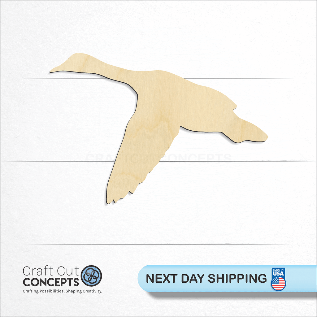 Craft Cut Concepts logo and next day shipping banner with an unfinished wood Duck Goose Flying craft shape and blank