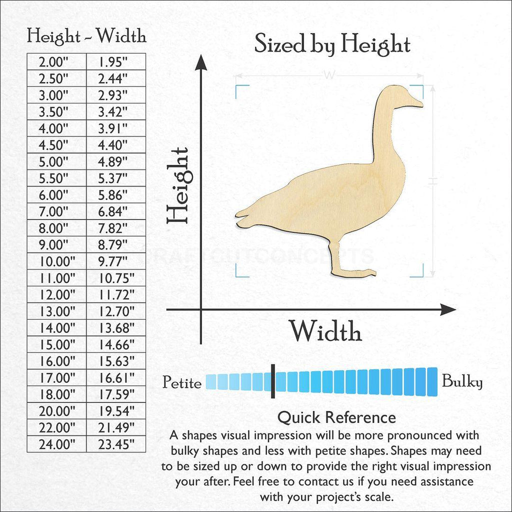 Sizes available for a laser cut Canadian Goose craft blank