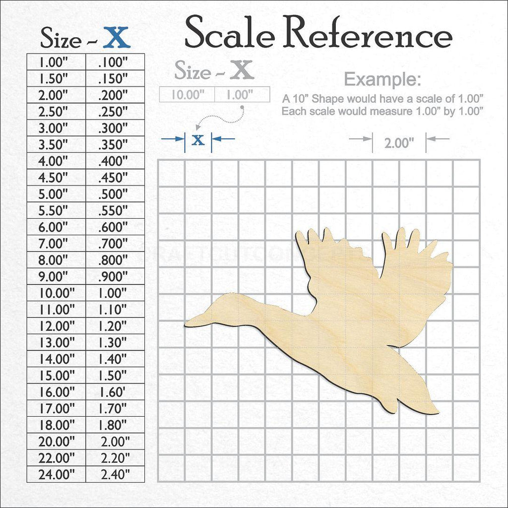 A scale and graph image showing a wood Flying Duck craft blank