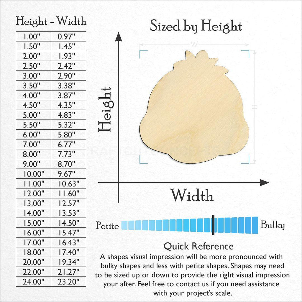 Sizes available for a laser cut Duck Head Cute craft blank