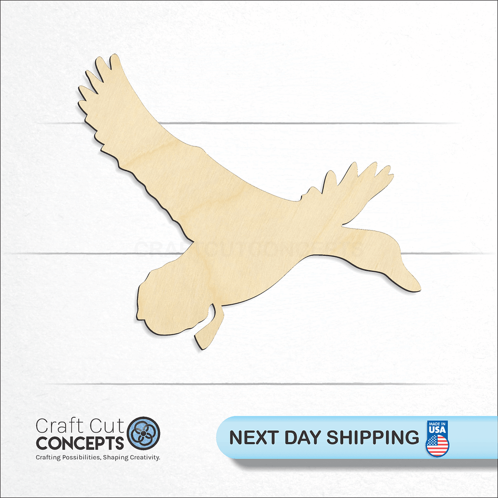 Craft Cut Concepts logo and next day shipping banner with an unfinished wood Duck Flying craft shape and blank