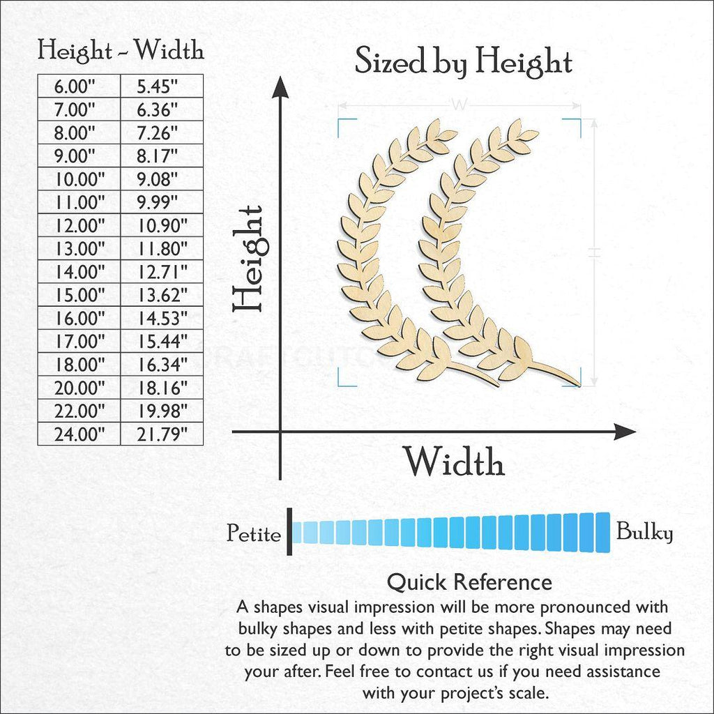Sizes available for a laser cut Laurel Branch Single craft blank