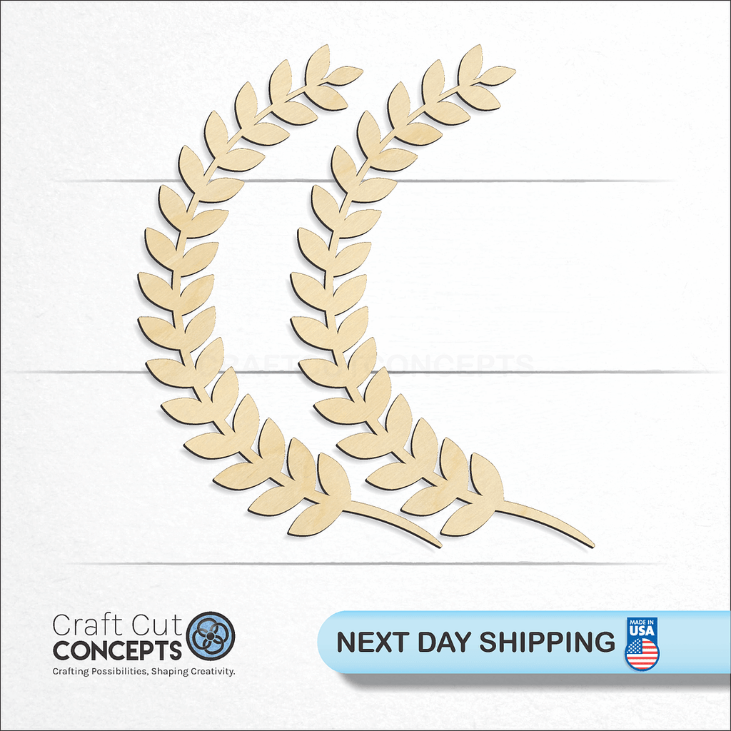 Craft Cut Concepts logo and next day shipping banner with an unfinished wood Laurel Branch Single craft shape and blank